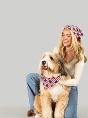Matching Pet & Owner Patriotic Bandana Set – Red White Blue Stars & Stripes OS
